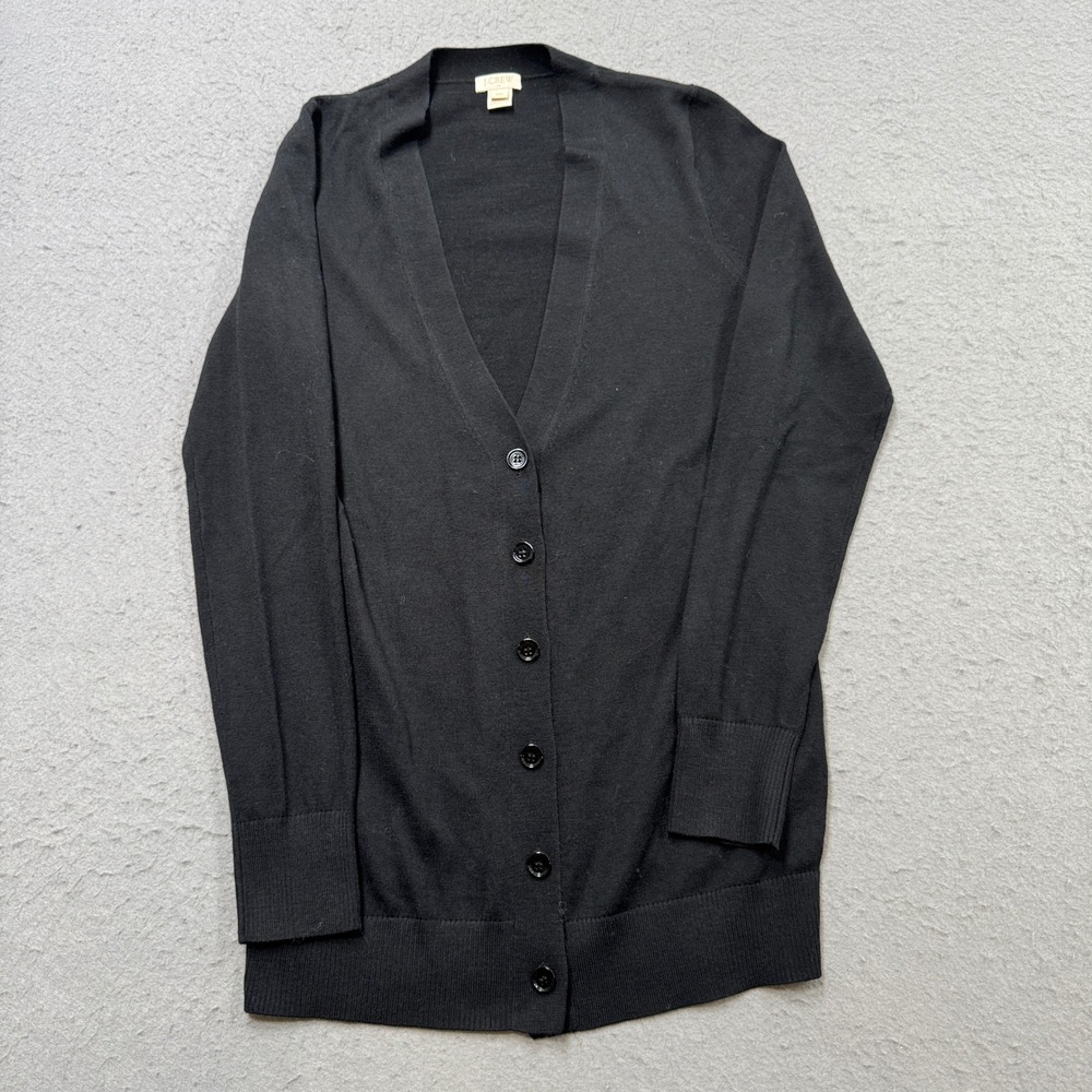 J. Crew Sweater Women's XS Black V-Neck Ribbed Knit Cardigan Button Up Preppy